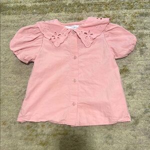 Zara Baby Girl Pink Eyelet Collar Short Sleeve Shirt 12-18 months